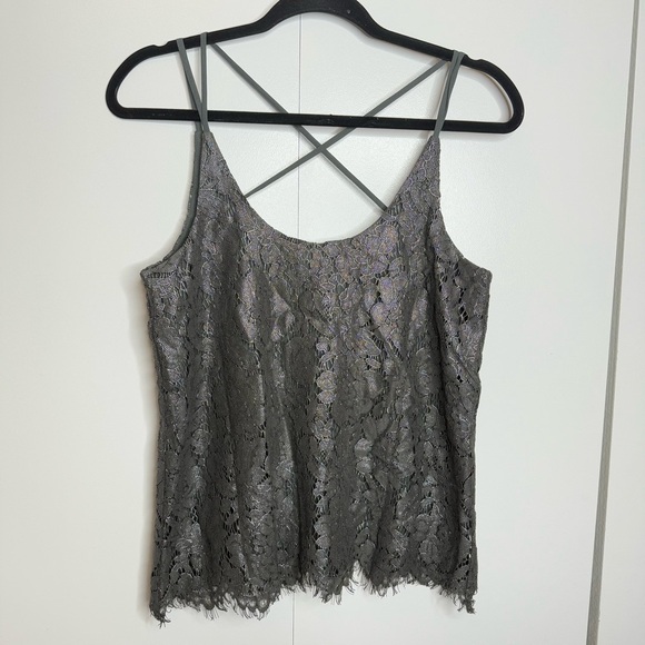 Chaser - Lace Overlay Top- Gunmetal Grey/silver - NWT Small - Picture 2 of 7